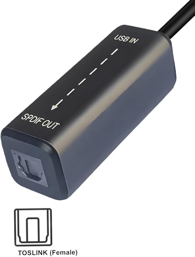 USB to TosLink SPDIF Adapter Cable, USB 2.0 Male to TosLink PCM Female Digital Optical Audio Adaptor Cord for Laptop Computer PC PS5/PS4,Echo Wall, Amplifier, DAC (NOT for TV) (USB A)