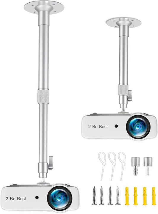 2-Be-Best Upgraded Projector Mount,14-23in / 37-60cm Projector Ceiling Mount Extendable Ceiling Projectors Mounts Adjustable Angle 360° Rotation Drop Ceiling Projectors Mounts Silver
