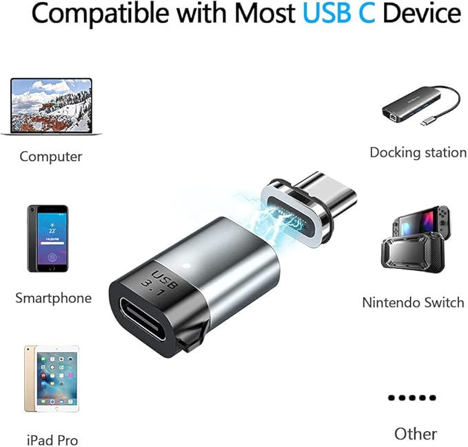 USB C Magnetic Adapter 24 pin Straight 2 Pack PD 100W Fast Charging 10Gbs Data Transfer USB3.1