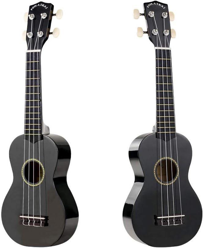 POMAIKAI Ukulele Musical Instruments Starter Wood Soprano Ukele Hawaiian Small Guitar Ukelele 21" Beginner Adult and Students (Black)