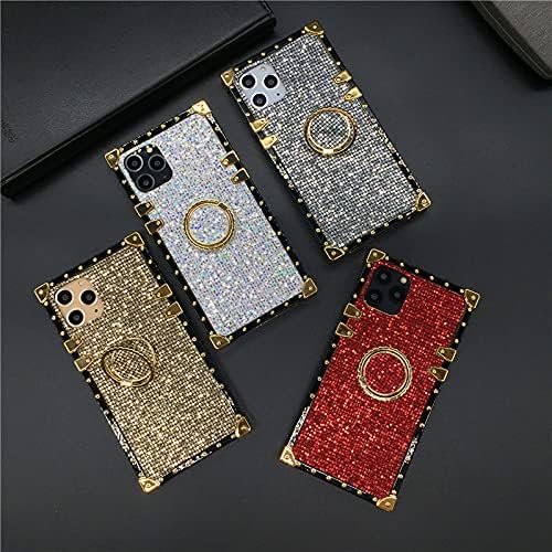 LG Stylo 5 Bling Case, White Luxury Glitter Soft TPU Trunk Cover with Finger Ring Grip Kickstand