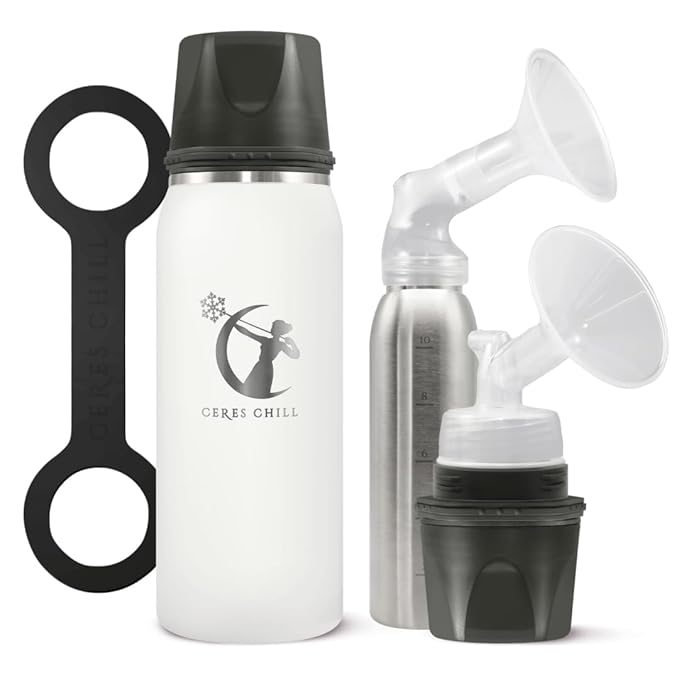 CERES CHILL OG Breastmilk Chiller, Reusable Storage Container, Up to 34 oz. - Bottle Cooler Keeps Milk at Safe Temperatures for Up to 20 Hours, Connects w/Most Pumps (White)