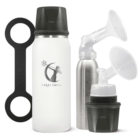 CERES CHILL OG Breastmilk Chiller, Reusable Storage Container, Up to 34 oz. - Bottle Cooler Keeps Milk at Safe Temperatures for Up to 20 Hours, Connects w/Most Pumps (White)