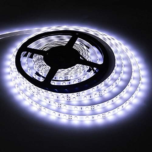 Waterproof Led Strip Lights SMD 3528 16.4 Ft (5M) 300leds 60leds/m White Flexible Tape Lighting Tape Lights for Boats, Bathroom,Mirror,Ceiling and Outdoor (cold white), Power Supply not Included