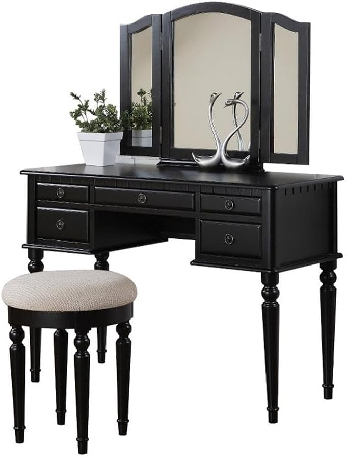 BOBKONA F4072 St. Croix Collection Vanity Set with Stool, Black