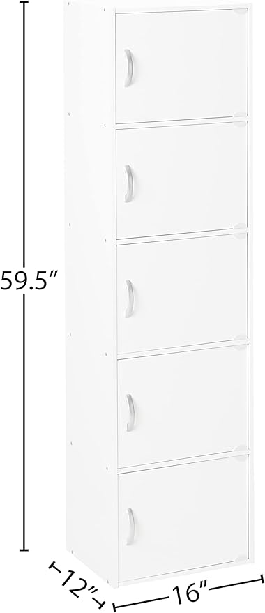HODEDAH IMPORT Bookcase, White, 5 Door