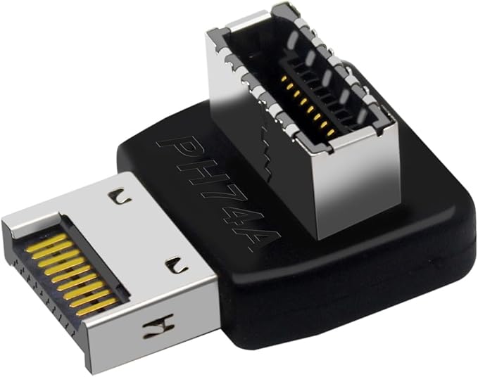 USB 3.2 Type-E 90 Degree Front Panel Socket, Vertical USB C Header Adapter Converter for Computer Motherboard (PH74A+PH74B)