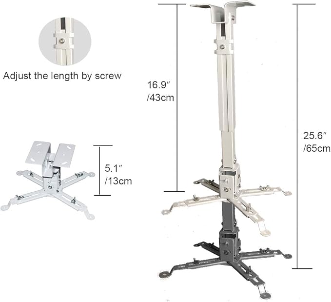 Coret Projector Drop Ceiling Mount, Universal Hanger Wall Mount Shelf Holder, Adjustable Height Pole Mount for Epson Optoma Benq, Holds up to 33 lbs (White)