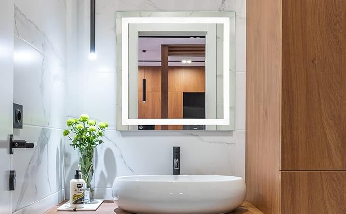 LED Vanity Bathroom Mirror 32 x 32 in. Wall Mounted, Dimmable, Lighted, Anti-Fog Mirror – Modern, Frameless Design