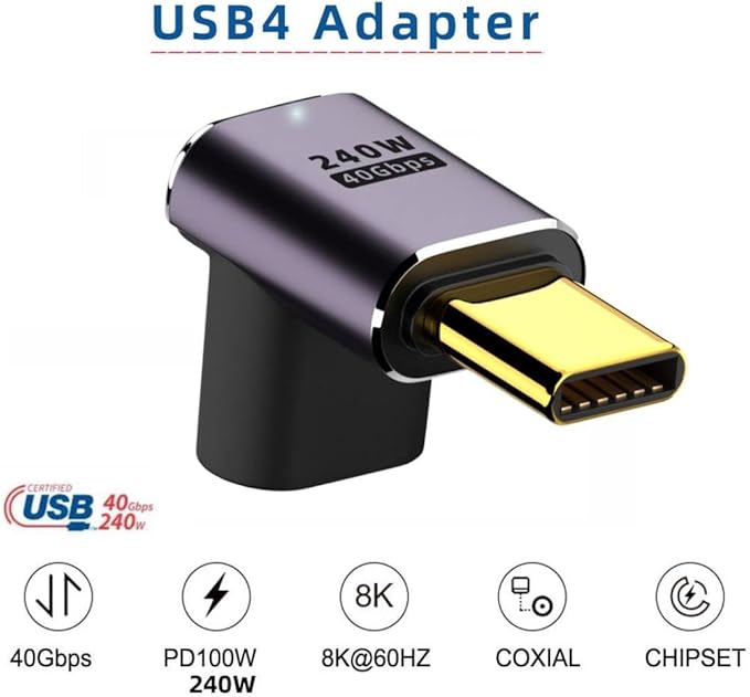 chenyang USB C Connector,USB4 Type C Male to Female 240W Power 40Gbps Data 8K Video Adapter Down Angled for NS Phone Laptop