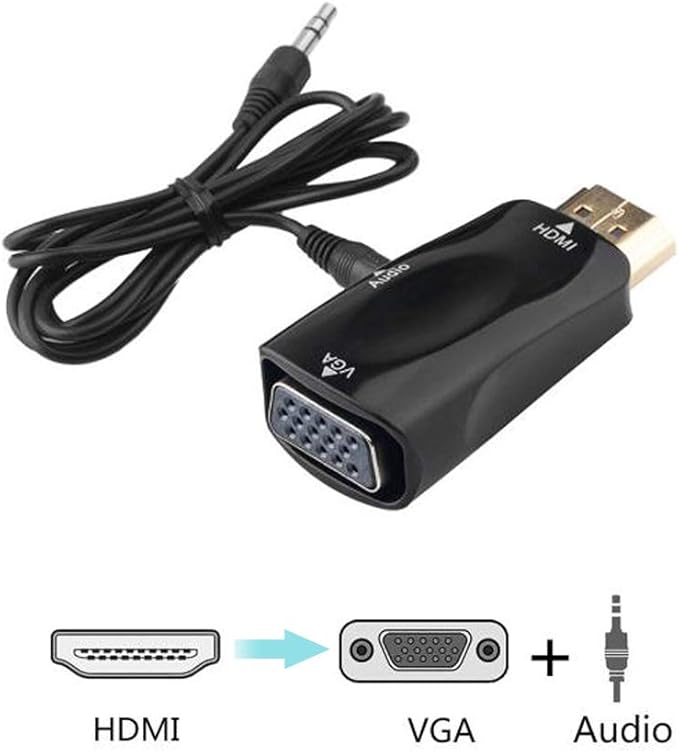 HDMI to VGA Adapter with 3.5mm Audio Port, HD 1080P HDMI Male to VGA Female Adapter Converter Gold-Plated for PC/Laptop/Computer/Desktop/Digital Camera/Tablet/Xbox/DVD/HDTV/Monitor/Projector