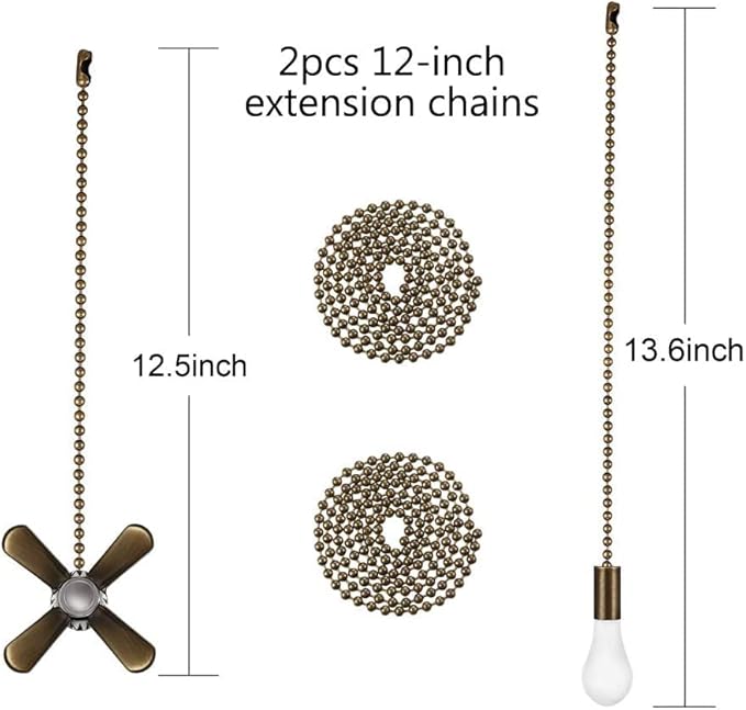 SmoTecQ Ultra Long Ceiling Fan Pull Chain Extender, Embedded with Decorative Frosted Glass Bulb and Fan Cord for 3mm Beaded Ceiling Fans and Light Fixtures (Bronze)