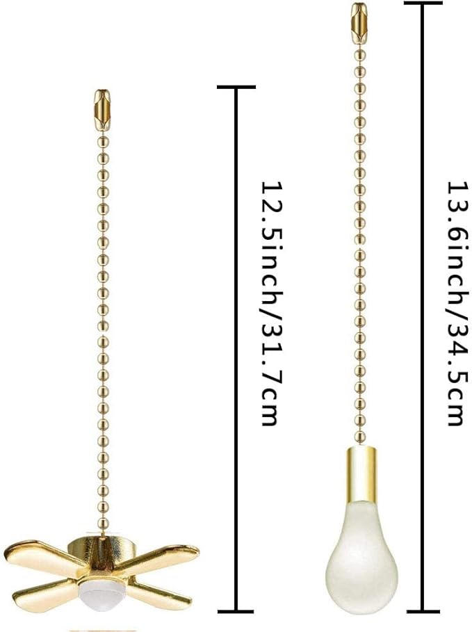 Ceiling Fan Pull Chain Ornaments Extension Chains with Decorative Light Bulb and Cord 13.6 Inches Fan Pull Chain Set For Ceiling Light Lamp Chain (Gold)