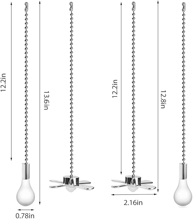 Ceiling Fan Pull Chain, 13.6 Inches Fan Pulls Set with Connector, 2 PCS Beaded Ball Fan Pull Chain (Nickel）