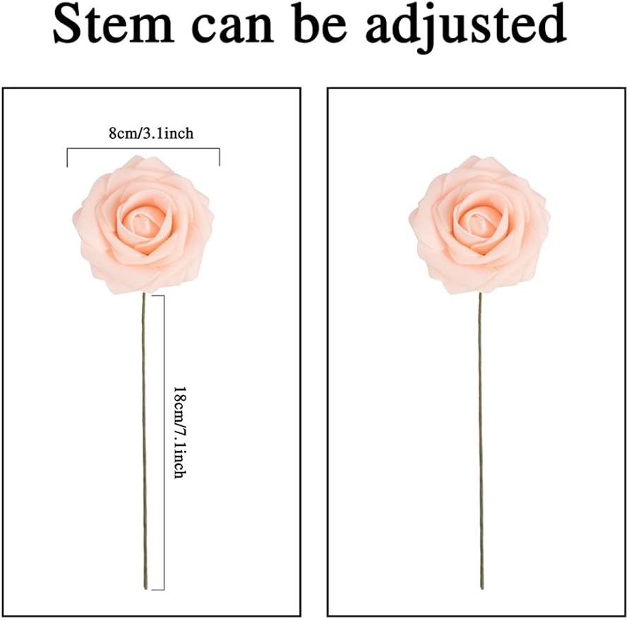 MACTING Artificial Flower Roses 30PCS Real Touch Fake Flowers with Stem Champagne Foam Roses for DIY Wedding Flower Bouquet Table Centerpieces Party Baby Shower Home Spring Mothers Day Decorations