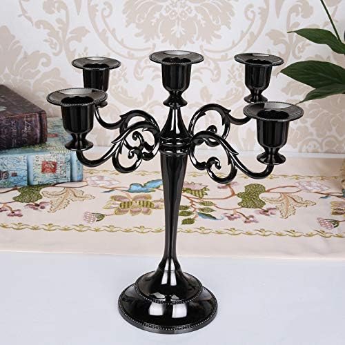 Black Candelabra Candle Holders for Pillar Candles 10.6 inch Tall, 5 Candle Candlestick Holder for 1/2-1 inch Taper Candles Halloween Candelabra Decoration Easy Assembly (Black)