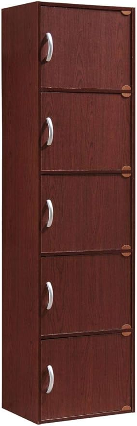 Hodedah 5-Shelf, 5-Door Bookcase in Mahogany