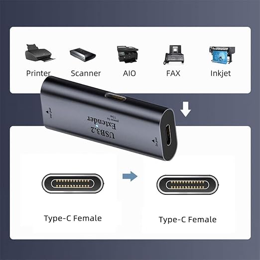 cablecc Active Repeater USB 3.0 Adapter Type-C Female to Type-C Female Extender with Chipset for Camera Printer Computer