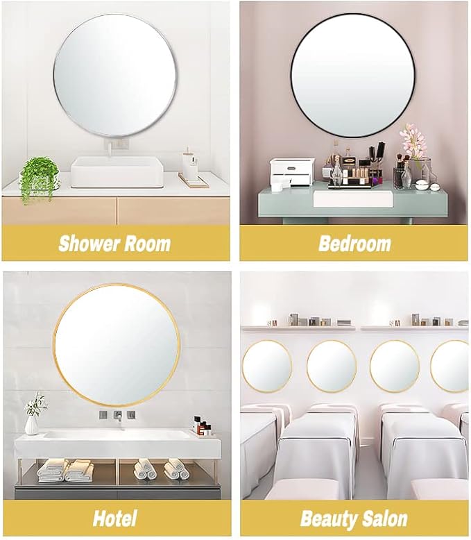 20" Round Mirror Circle Wall Mounted Hanging or Against Wall Metal Frame Dressing Make-up Mirrors for Entryway Bedroom Bathroom Living Room 20 inch Silver