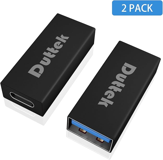 Duttek USB C Female to USB A Female Adapter 5Gbps Data Power, Type-C to Type-A Converter OTG Adapter Compatible with MacBook Pro, Laptop 2 Pack (Black)