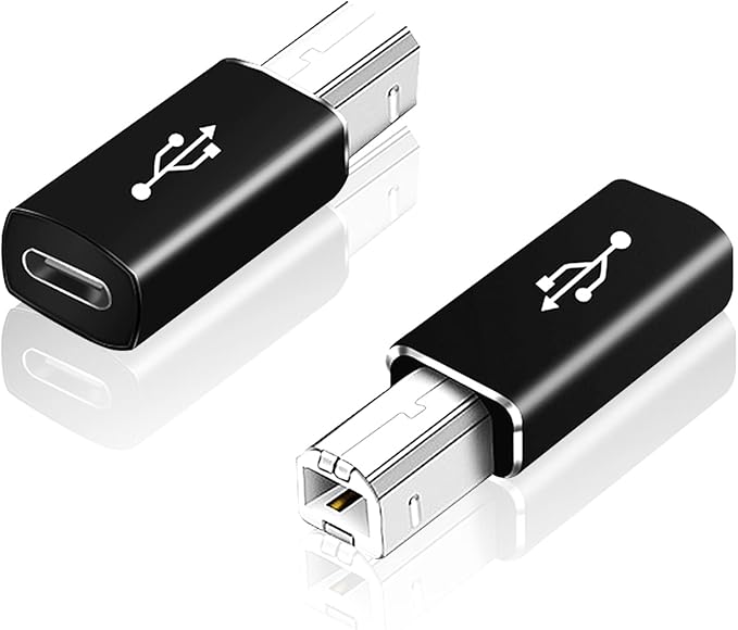 AreMe 2 Pack USB B to USB C Adapter, Type C Female to MIDI Converter Compatible with Printer, Electric Piano, Laptops and More Type-C Devices