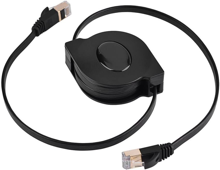 Zerone CAT 7 Ethernet Cable, 1.5M Retractable Shielded LAN Network Cable Flat RJ45 600MHz