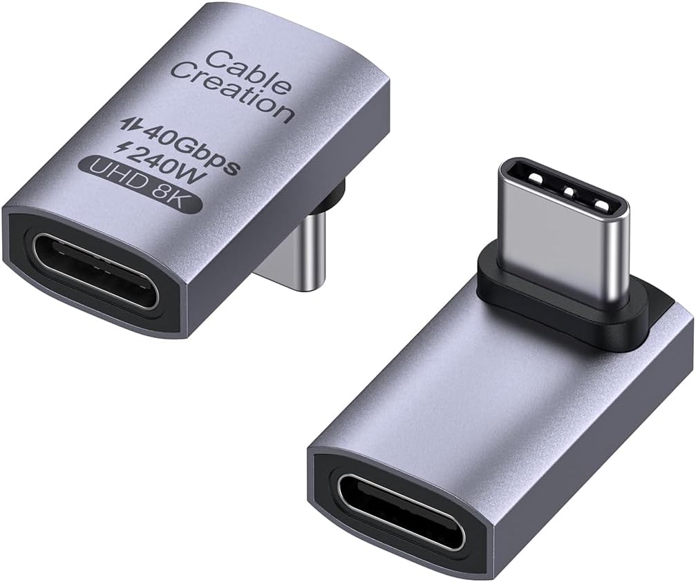 CableCreation 90 Degree USB C Adapter 2 Pack, Right Angle USB C Male to Female Adapter 40Gbps 240W Compatible with Steam Deck, ROG Ally, Switch, Notebook, PC, Tablet, Phone and More,UP Angle
