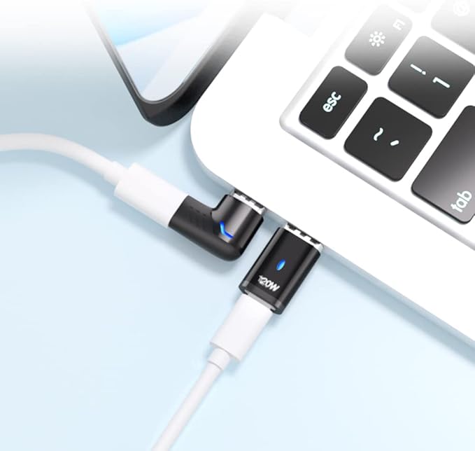 USB C Magnetic Adapter Straight + Magnetic USB C Adapter Right Angle - 3Tips 120w Fast Charging 5Pin 480Mbps Data Transmission, Black