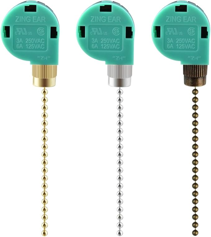 3 Pack Ceiling Fan Switch 3 Speed 4 Wire Zing Ear ZE-268S6 Fan Pull Chain Switch Replacement Speed Control Switch for Ceiling Fan Light, Wall Lamps, Cabinet Light (Multicolored)
