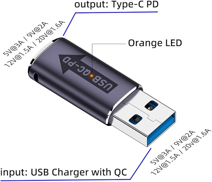 NFHK 2pcs/lot USB 2.0 A Male QC to PD USB-C Type C Female 5Gbps Data Power Adapter for Laptop Tablet Phone