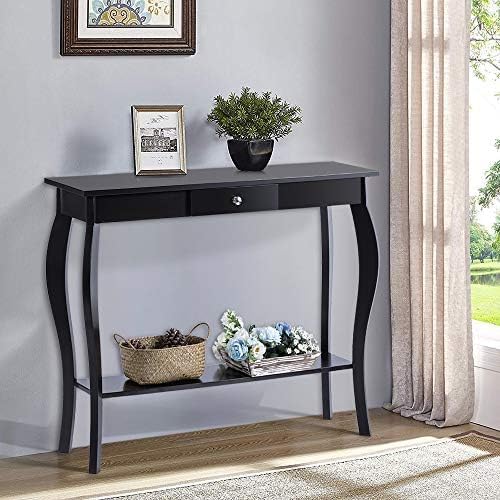 ChooChoo Narrow Console Table with Drawer, Chic Accent Sofa Table, Entryway Table, Black