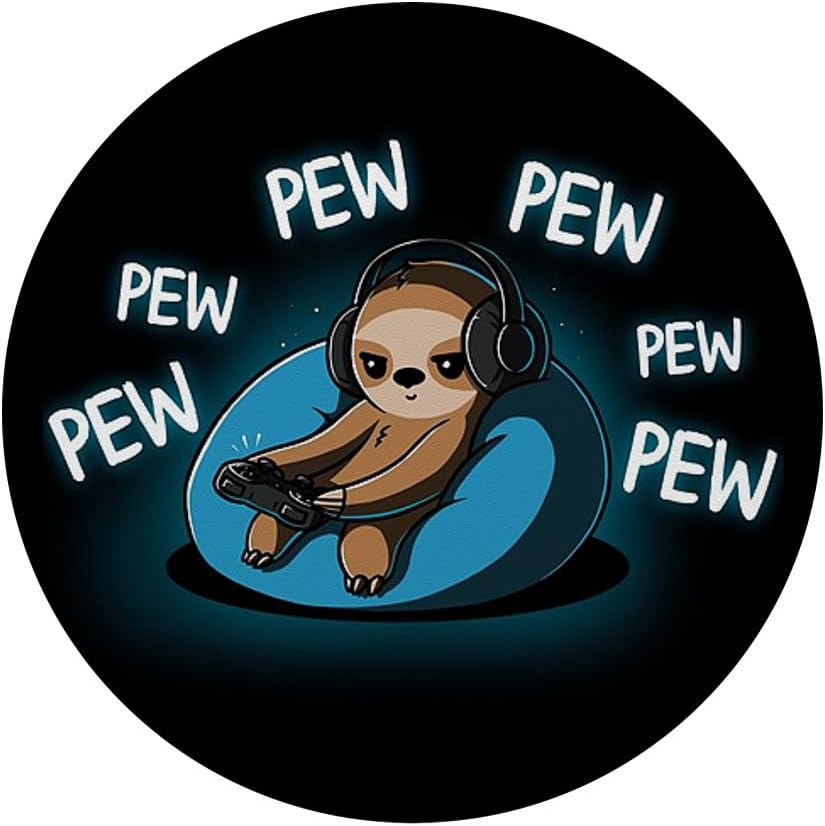 Pew Pew Cute Gamer Sloth Video Game Controller Gaming Black PopSockets Standard PopGrip