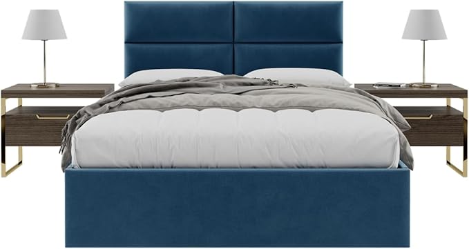 Vänt Upholstered Wall Panels - Queen/Full Size Wall Mounted Velvet Headboards - Velvet Peacock Blue - Set of 4 Panels (Each Individual Panel 30"x11.5")