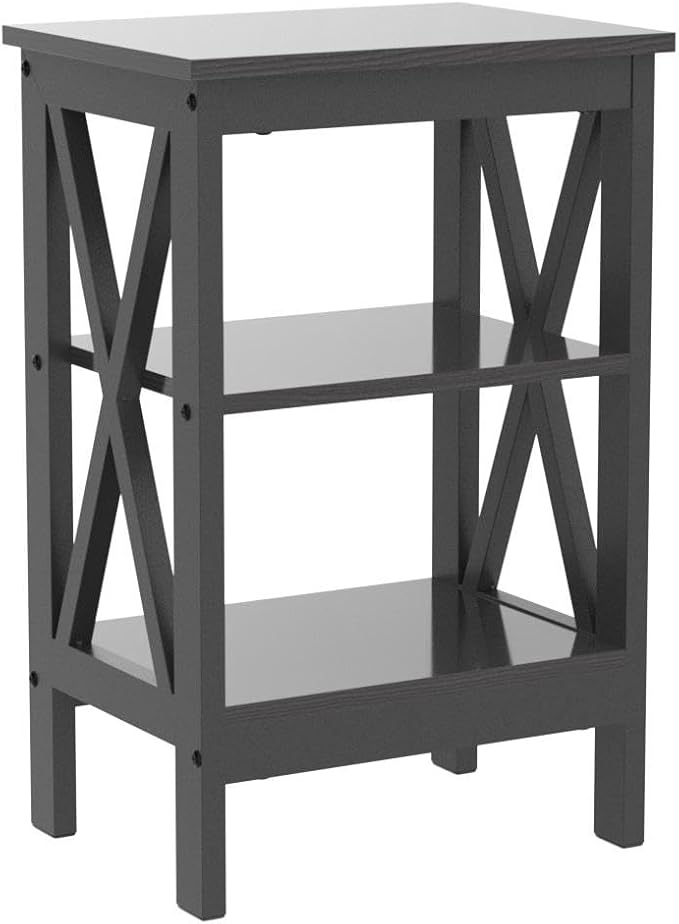 VECELO Modern Nightstands X-Design Side End Table Night Stand with Storage Shelf for Bedroom,Living Room,Set of 2 (Black A2)