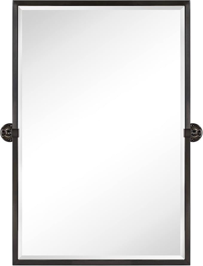 TEHOME Oil Rubebd Bronze Metal Framed Pivot Rectangle Bathroom Mirror Tilting Beveled Vanity Mirrors for Wall, Overall 27.9 x 36 inches (Mirrror 24 x 36 inches)