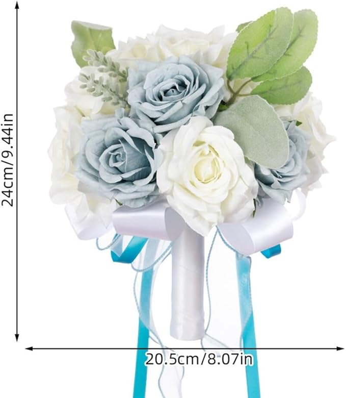 Artificial Rose Wedding Bouquets - Ribbon Faux Bridal Bouquets for Bride & Bridesmaid - Holding Flower for Wedding Decor