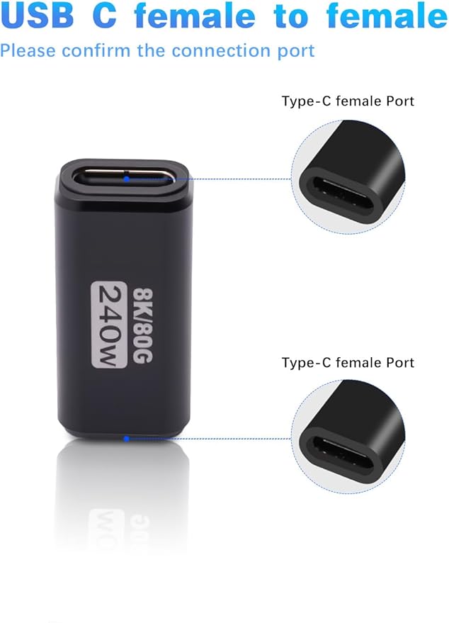 Duttek 80Gbps USB C Female to Female Adapter (240W Fast Charging and 8K@60Hz Video) USB C Coupler Bidirectional Converter for iPad, MacBook,Thunderbolt 5/4 and Type-C Devices (2Pack)
