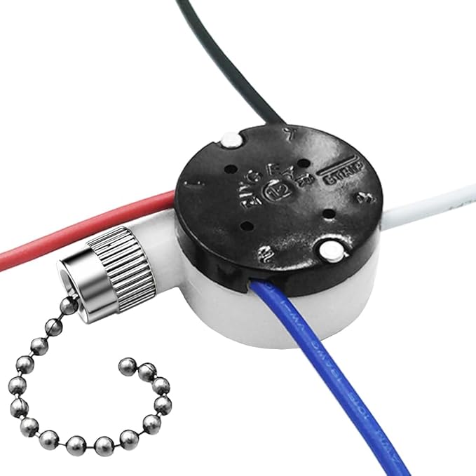 Ceiling Fan Pull Chain Switch Zing Ear ZE-208s E89885,3 Speed 4 Wire Pull Chain Fan Light Switch with 4 Pre-Installed Wires Fit for Harbor Breeze Fans Replacement Part (Nickel)