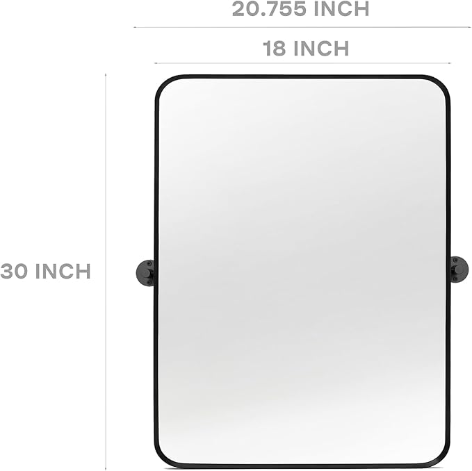 18" x 24" Pivot Rectangle Bathroom Mirror Tilting Beveled Black Metal Framed Vanity Mirrors for Wall, Tempered Glass