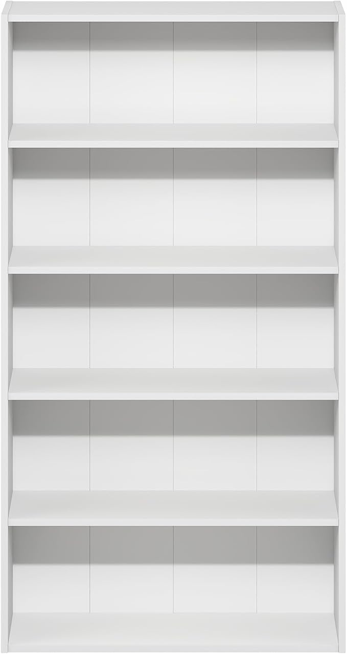 Furinno Basic Book Shelf, 5-Tier Bookshelf, Cube Storage Organizer Bookcase with Open Shelf, 7 x 24 x 44, for Living Room, Bedroom, Home Office, White