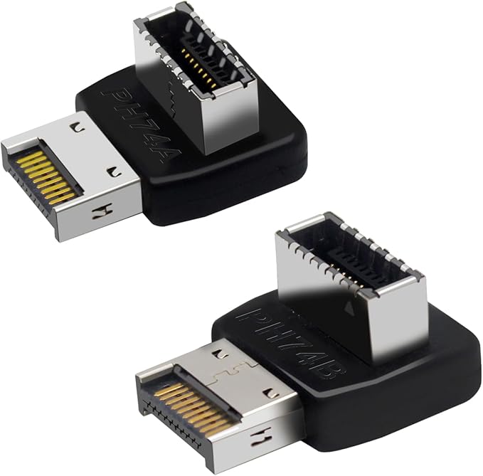USB 3.2 Type-E 90 Degree Front Panel Socket, Vertical USB C Header Adapter Converter for Computer Motherboard (PH74A+PH74B)