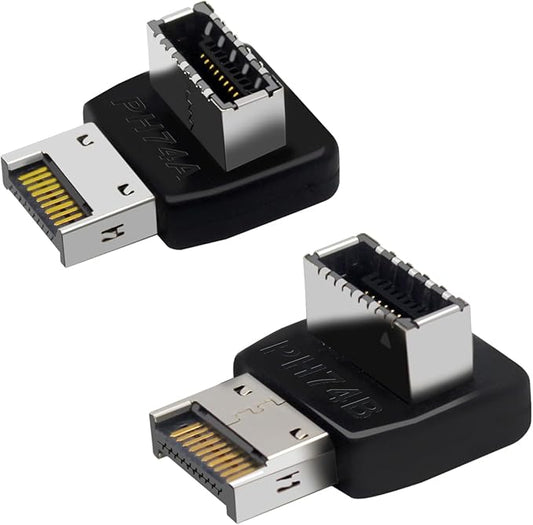 USB 3.2 Type-E 90 Degree Front Panel Socket, Vertical USB C Header Adapter Converter for Computer Motherboard (PH74A+PH74B)