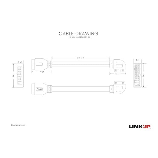 LINKUP - USB 3.2 Gen 2 (USB 3.1) Internal Adapter 20-Pin Motherboard Header Male to Female 10Gbps for PC USB-A Ports - Right Angle Type - Black 24cm