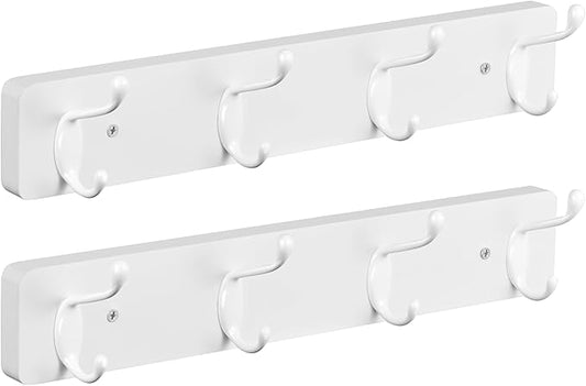 2 Pack Coat Rack Wall Mount - White Coat Hooks Wall Mounted for Sunglasses Jackets Hats Purse Dog Leashes Towels - Coat Hanger for Entryway Closet Mudroom Laundry Room Bathroom