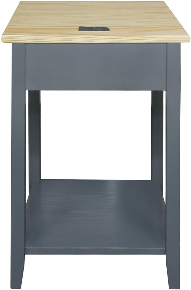 Casual Home Owl Night Stand with USB Port Charging Station and Drawer, 17.5" W x 14.25" D x 24.5" H, Natural Gray
