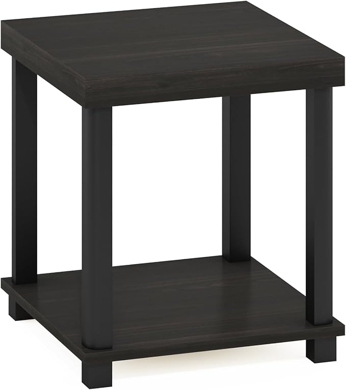 Furinno Turn-N-Tube Side Table, 2-Tier Thick Tabletop End Table with Open Shelf, Toolless Assembly Night Stand, Bedside Table, for Living Room, Bedroom, Espresso
