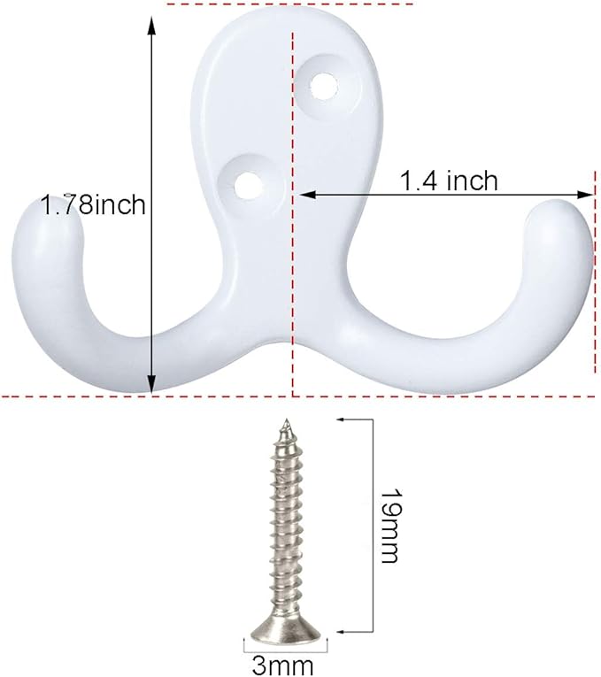 IBosins 20 Pack Heavy Duty Coat Hooks Wall Mounted with 40 Screws Wall Hooks Retro Double Prong Hooks Utility Hooks for Coat, Scarf, Bag, Towel, Key, Cap, Cup, Hat