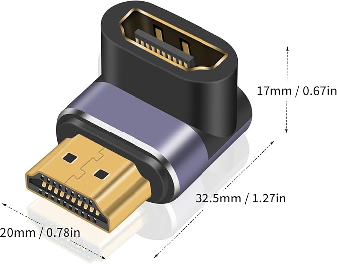 Poyiccot 90 Degree HDMI Adapter 8K, 48Gbps HDMI Extension Adapter, Up Down Angle HDMI 2.1 Extender with LED Indicator for 3D TV Stick Roku Stick Xbox PS5, 2pcs