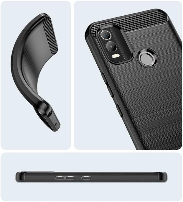 Nokia C21 Plus Case with HD Screen Protector - Non-Slip Shock-Absorption Flexible TPU Carbon Fiber Bumper, Navy