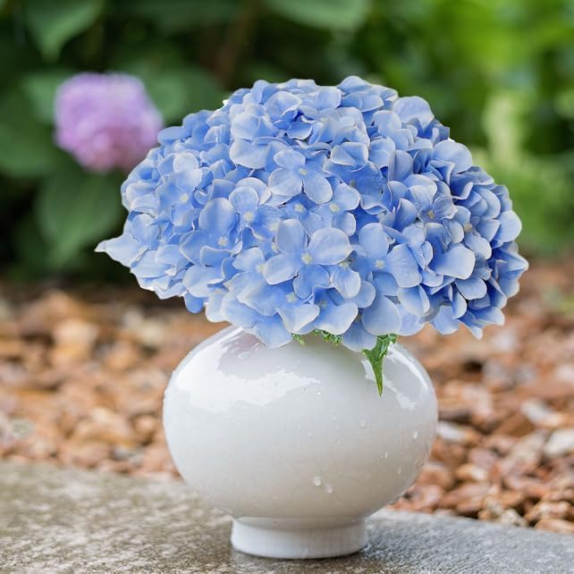 Blue Hydrangea Artificial Flowers Bulk, 40 Pcs Faux Hydrangea Flowers Heads, Artificial Fake Silk Hydrangea Flowers with Stems, Blue Flowers Artificial for Decoration Wedding Décor